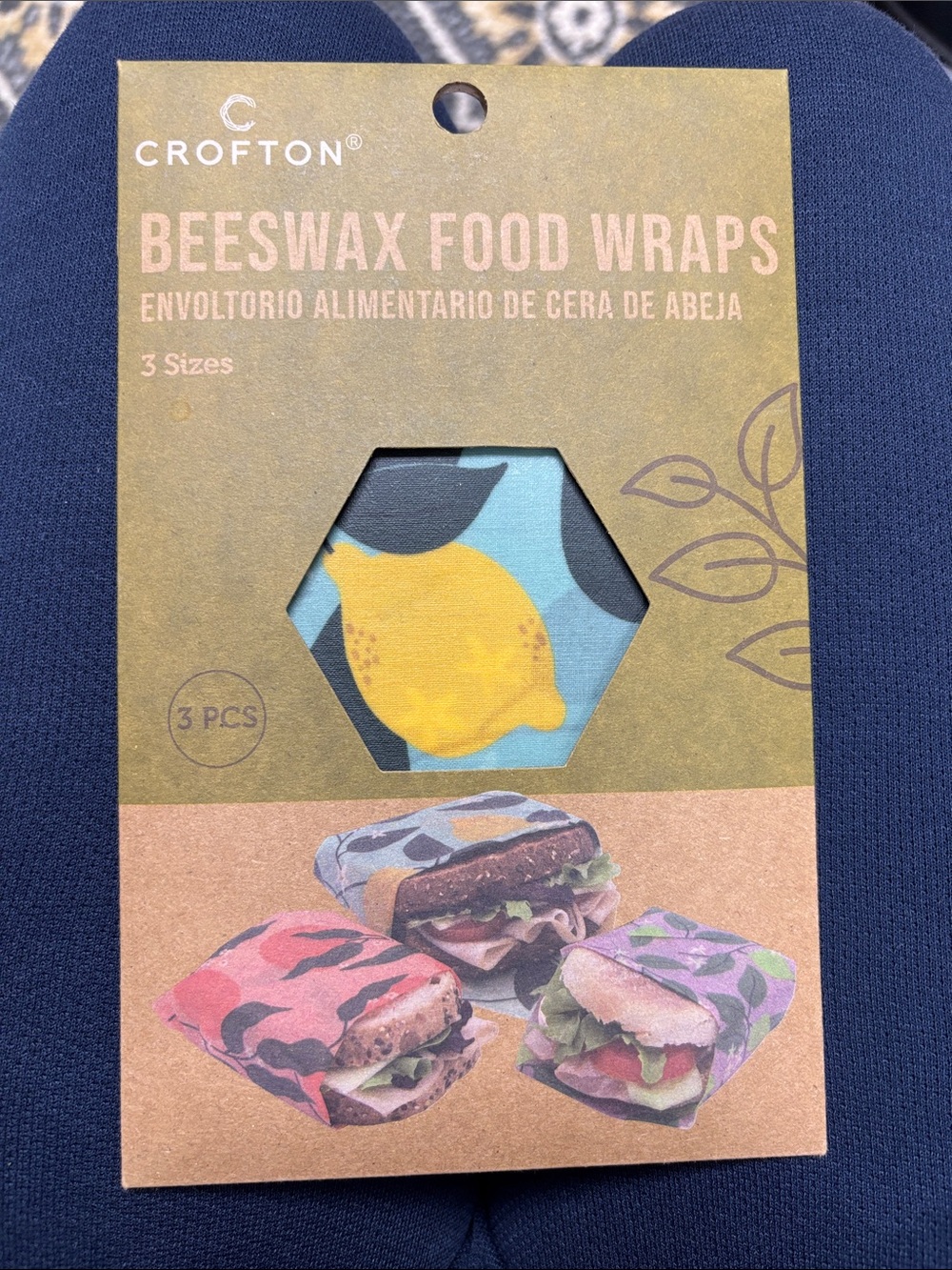 Crofton Lemon Print Beeswax Food Wraps in Blue and Yellow